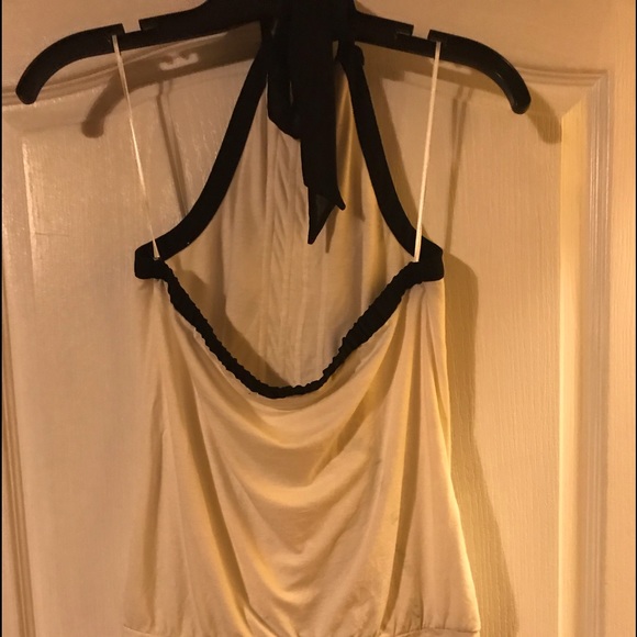 Cream & black halter top with ruffle ascent size S - Picture 2 of 5
